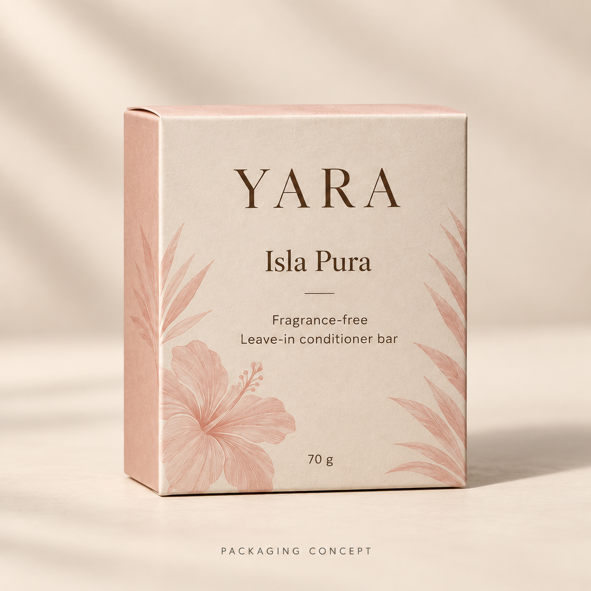 YARA packaging concept mockup — isla pura